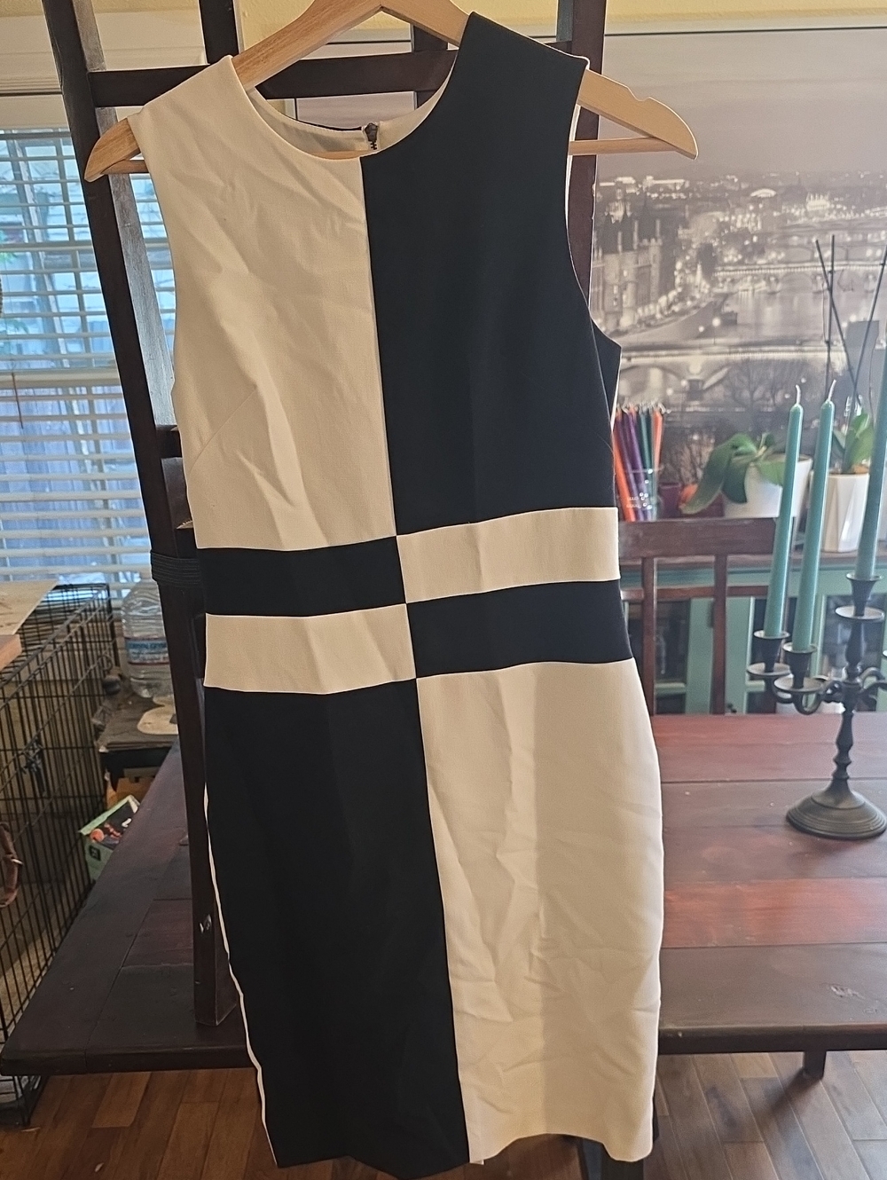 Ann Taylor Black and White Colorblock Sleeveless Shift Dress